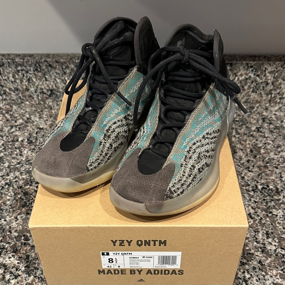 Adidas YZY QNTM Teal and Black Sneakers